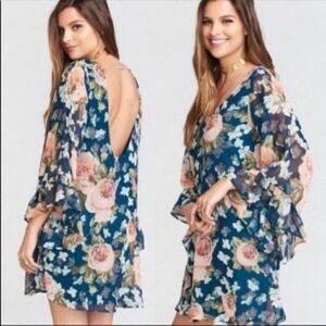 Show me your Mumu womans Green floral Tunic dress bell sleeve Small BoxC